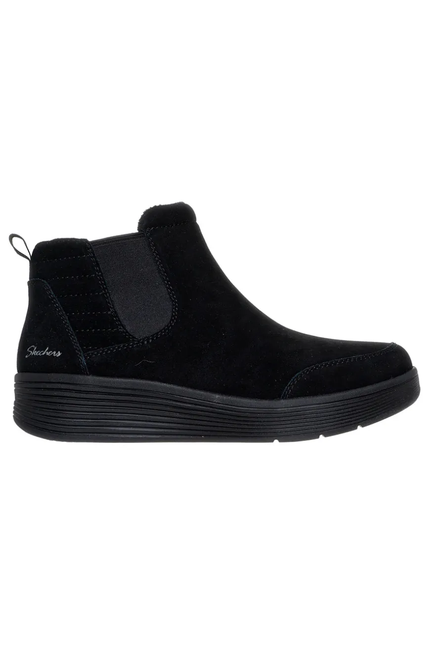 Skechers Laguna Harvest Moons Chelsea Boots aus schwarzem Leder mit Arch Fit Innensohle