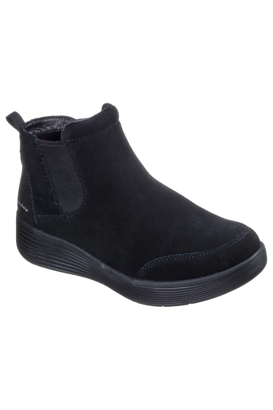 Skechers Laguna Harvest Moons Chelsea Boots aus schwarzem Leder mit Arch Fit Innensohle