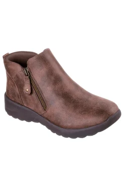 Skechers – Lovely Vibe – Fall In Bloom – Braune Memory Foam-Stiefeletten mit Reißverschluss