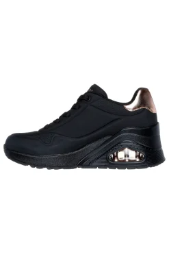 Skechers – Uno Wedge Hi Steps – Schwarze Keilsneaker mit goldenen Details