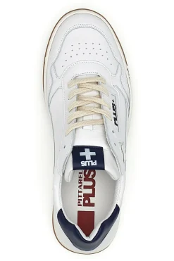 Sneaker bianca in vera pelle con dettagli blu Pittarello Plus S10