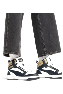 Sneakers Alte Bianche con dettagli neri e biege Puma Rebound V6 Mid 39232622