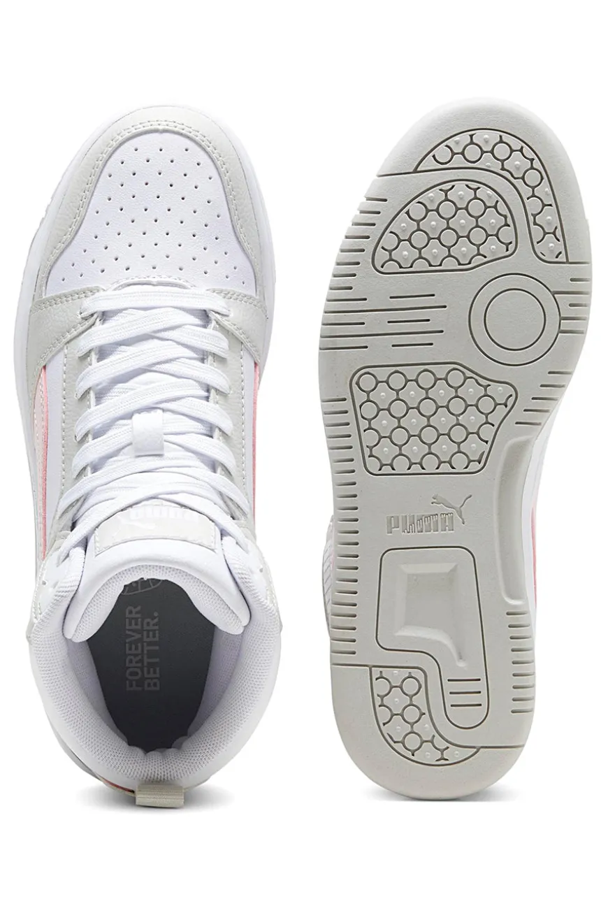 SNEAKERS ALTE BIANCHE CON DETTAGLI ROSA PUMA REBOUND V6 MID JR