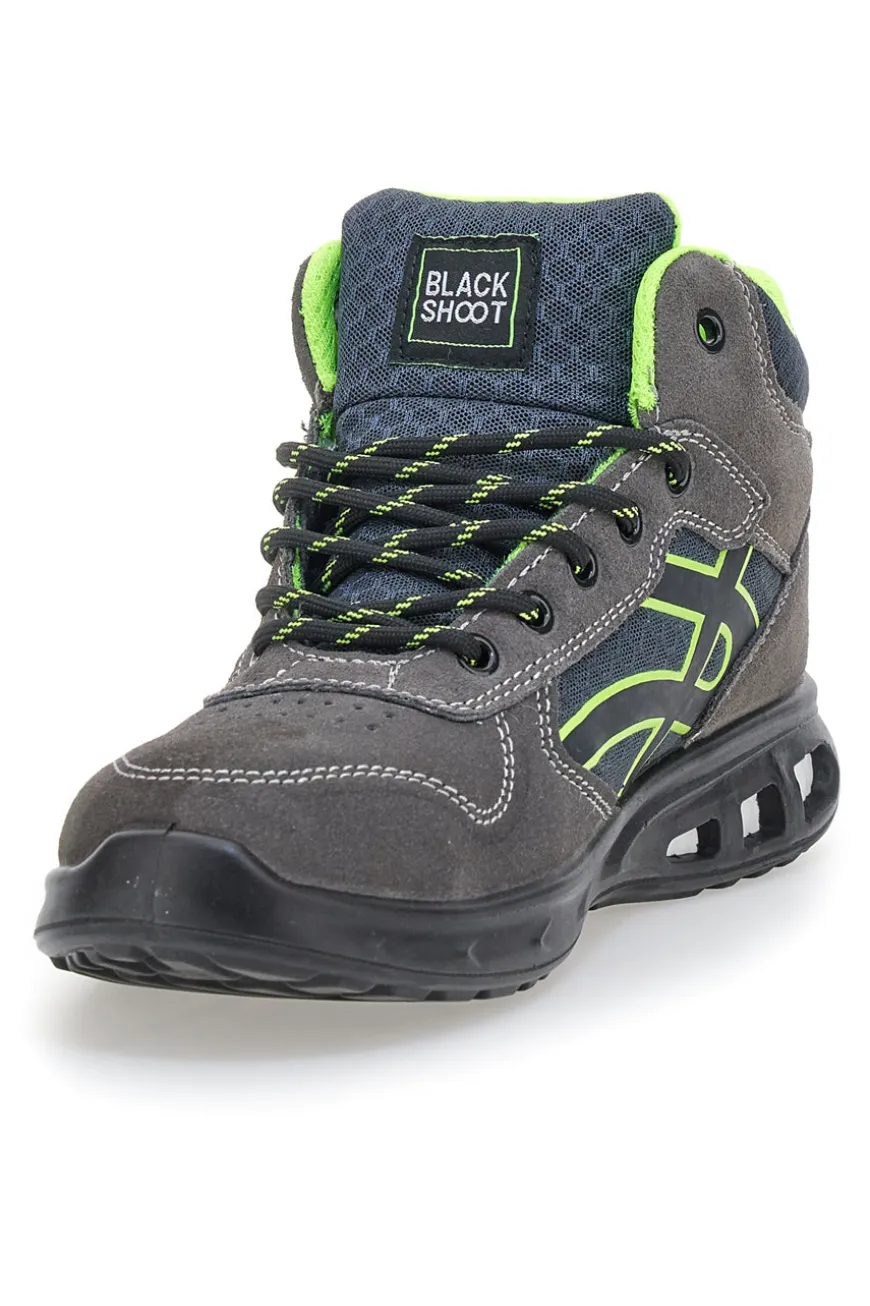 Sneakers antinfortunistiche mid grigie S1P in pelle Black shoot YL-5068H-2