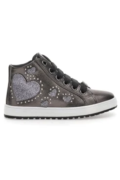 Sneakers Argento con Cerniera e Cuori Glitterati Laura Biagiotti 87049386 da Bambina