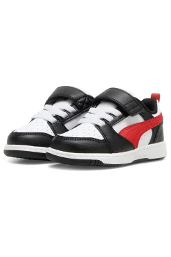 Sneakers bambino bianche e nere con dettagli rossi Puma Rebound V6 Lo AC+ Inf