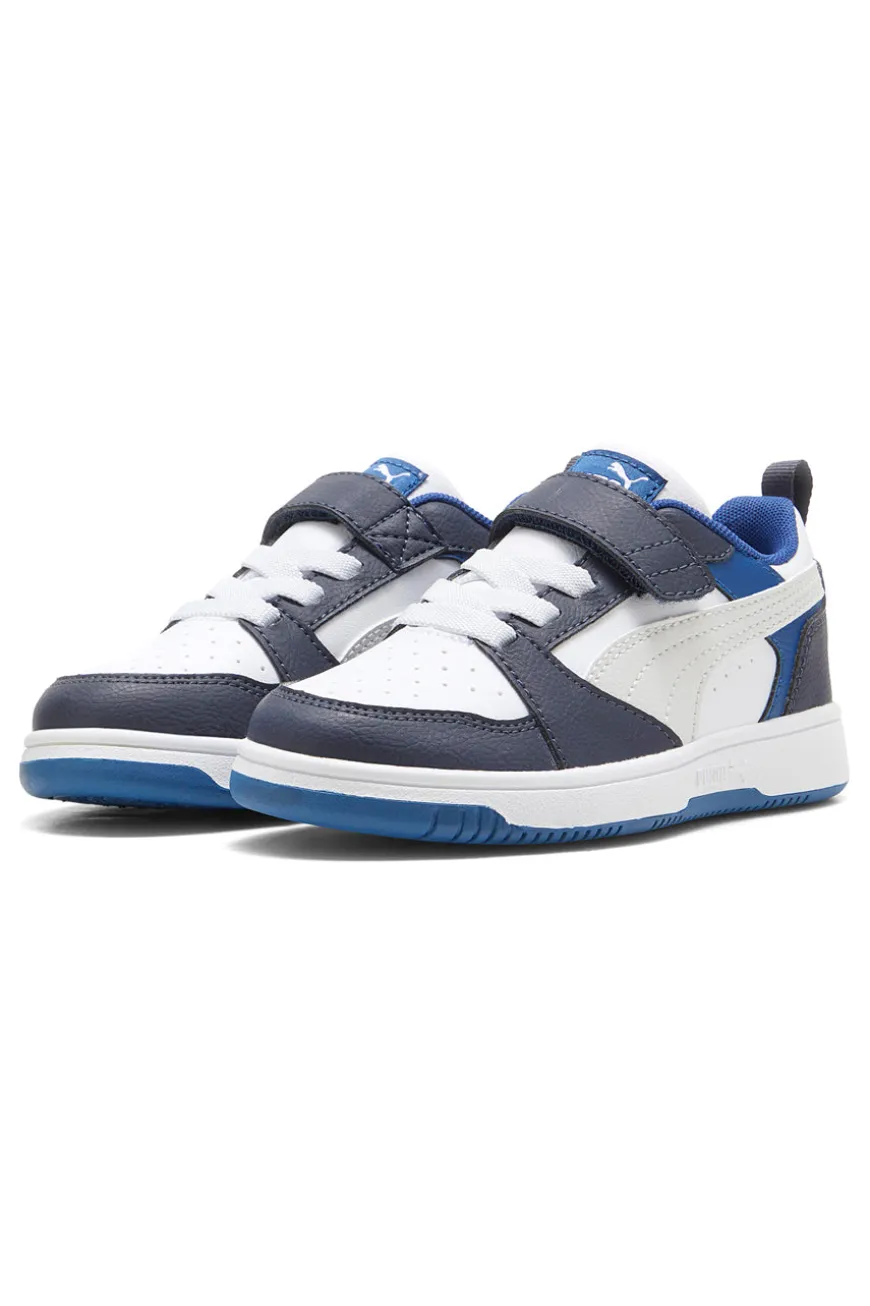 Sneakers basse bianche blu navy con strappo Puma Rebound V6 Lo AC+ PS