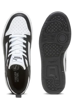 Sneakers basse bianche e nere stile basket Puma Rebound V6 Lo Jr