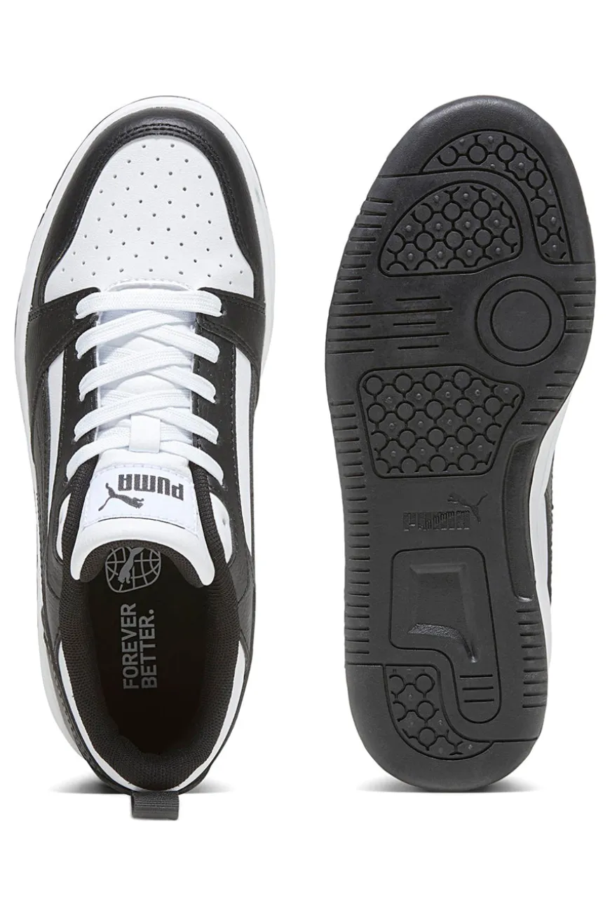 Sneakers basse bianche e nere stile basket Puma Rebound V6 Lo Jr