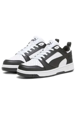 Sneakers basse bianche e nere stile basket Puma Rebound V6 Lo Jr
