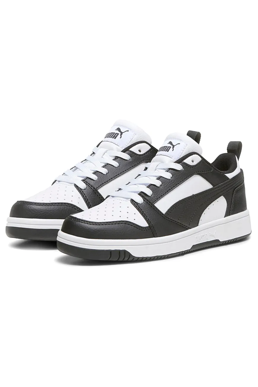 Sneakers basse bianche e nere stile basket Puma Rebound V6 Lo Jr
