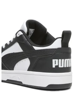 Sneakers basse bianche e nere stile basket Puma Rebound V6 Lo Jr