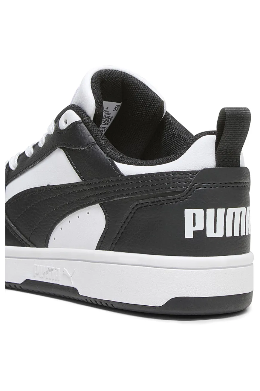 Sneakers basse bianche e nere stile basket Puma Rebound V6 Lo Jr