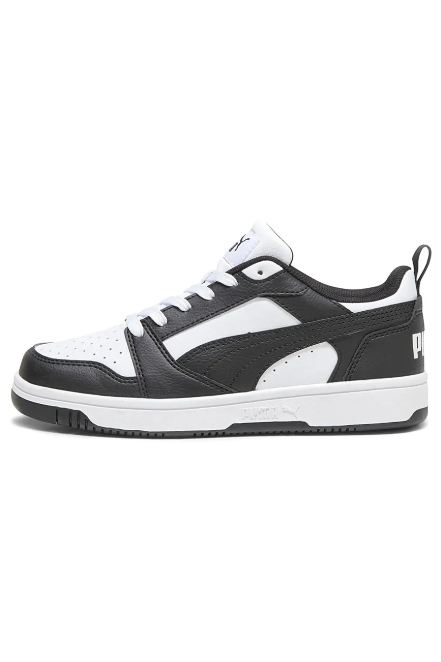 Sneakers basse bianche e nere stile basket Puma Rebound V6 Lo Jr