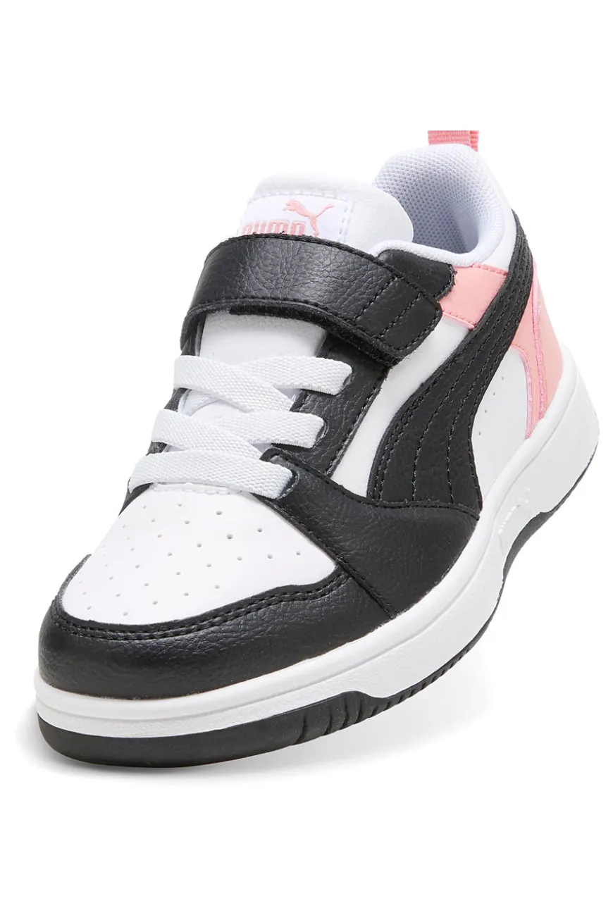 Sneakers basse bianche nere e rosa con strappo Puma Rebound V6 Lo AC+ PS