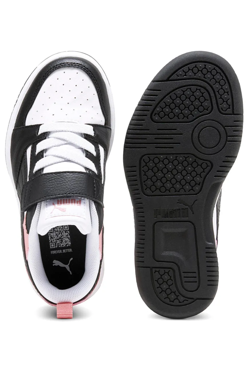 Sneakers basse bianche nere e rosa con strappo Puma Rebound V6 Lo AC+ PS