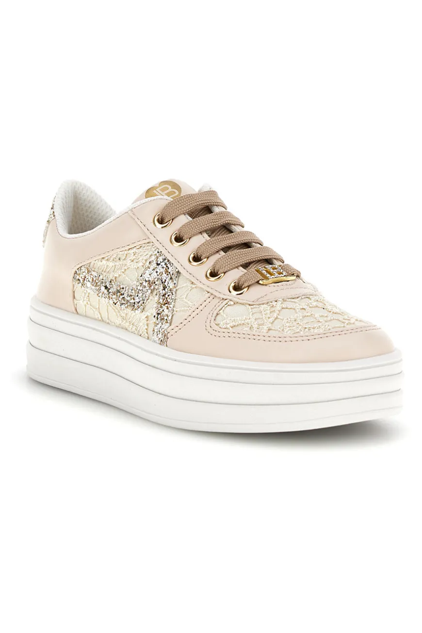 Sneakers beige con fiori e suola platform Laura Biagiotti L9952C9761