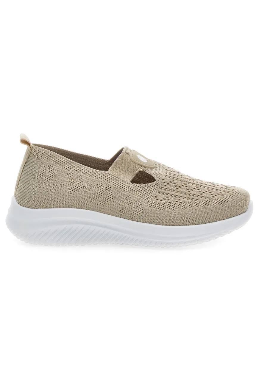 Sneakers Beige Slip On con Tomaia Effetto Ricamo CANGURO CA1227