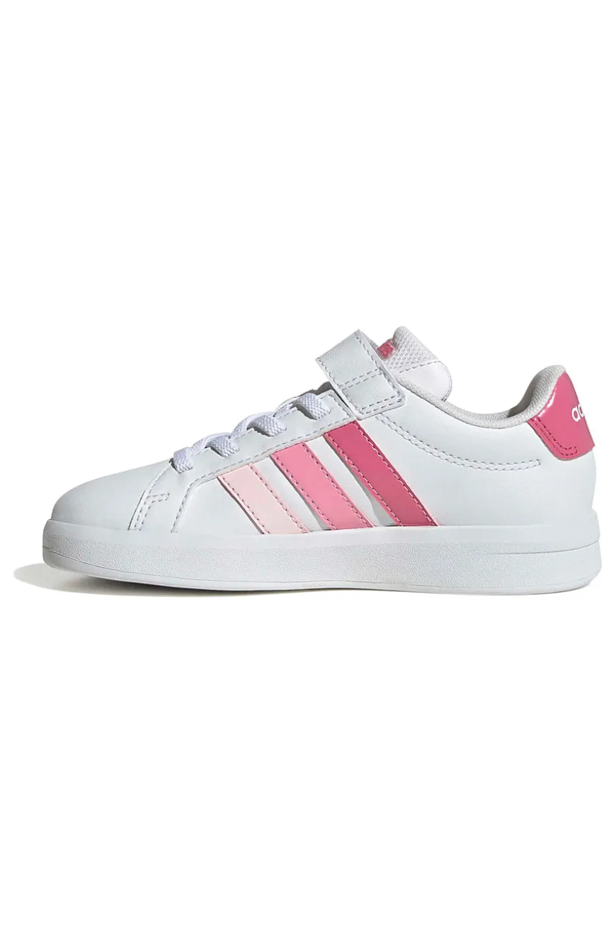 Sneakers bianche con dettagli rosa e chiusura a strappo Adidas Grand Court 3.0 El C