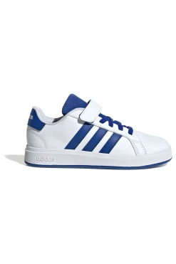 Sneakers bianche con dettagli blu e chiusura mista Adidas Grand Court 2 EL C