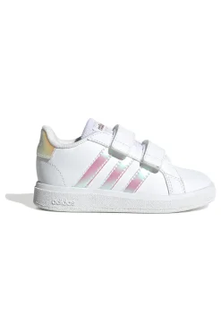 Sneakers bianche con dettagli iridescenti e doppio strappo Adidas Grand Court 2 CF I