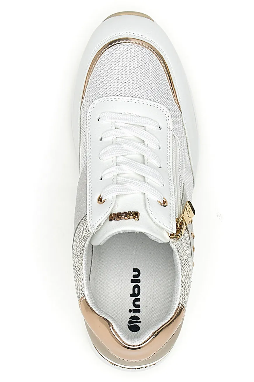 Sneakers bianche con dettagli oro rosa e zeppa Inblu 486IN