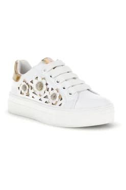 Sneakers bianche con fiori e inserti oro Laura Biagiotti L9858C9760