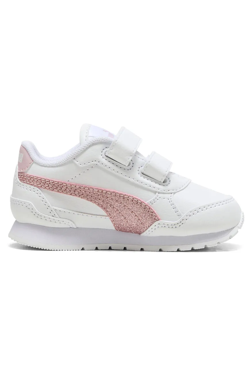 Sneakers bianche con glitter rosa e doppio strappo Puma ST Runner v4 SL GlitterV Inf