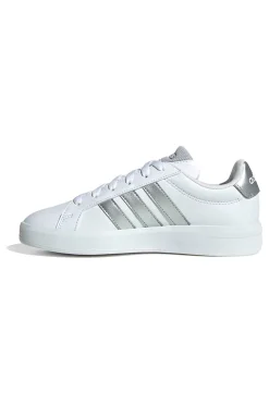 Sneakers bianche con strisce argento in pelle sintetica Adidas Grand Court 3 J