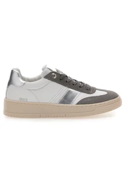 Sneakers bianche e grigie in pelle con dettagli argento Pittarello Capsule Grace Made in Italy