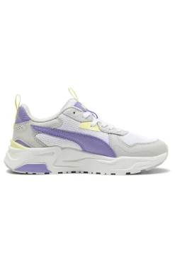 Sneakers bianche e lilla con inserti gialli in mesh e IMEVA Puma Trinity Lite Jr