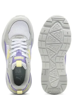 Sneakers bianche e lilla con inserti gialli in mesh e IMEVA Puma Trinity Lite Jr