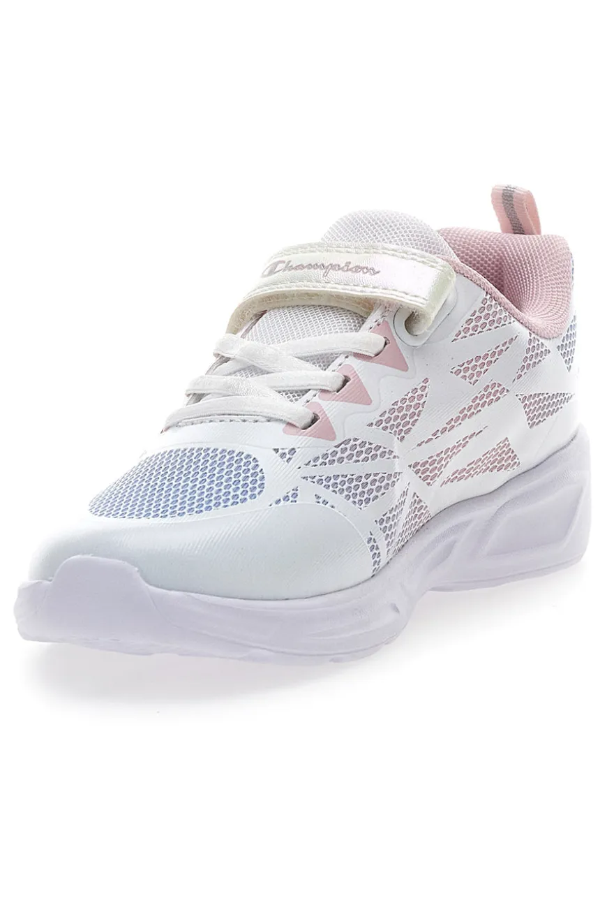 Sneakers bianche e rosa con luci Champion Wave Tri G PS