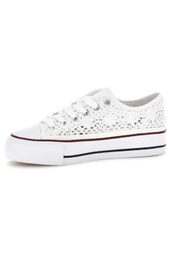 Sneakers bianche in tela con trama ricamata traforata con lacci 2T2L 8013