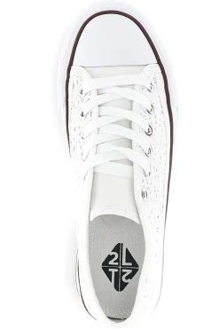 Sneakers bianche in tela con trama ricamata traforata con lacci 2T2L 8013