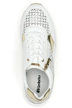 Sneakers bianche traforate con dettagli oro e zeppa Inblu 478IN
