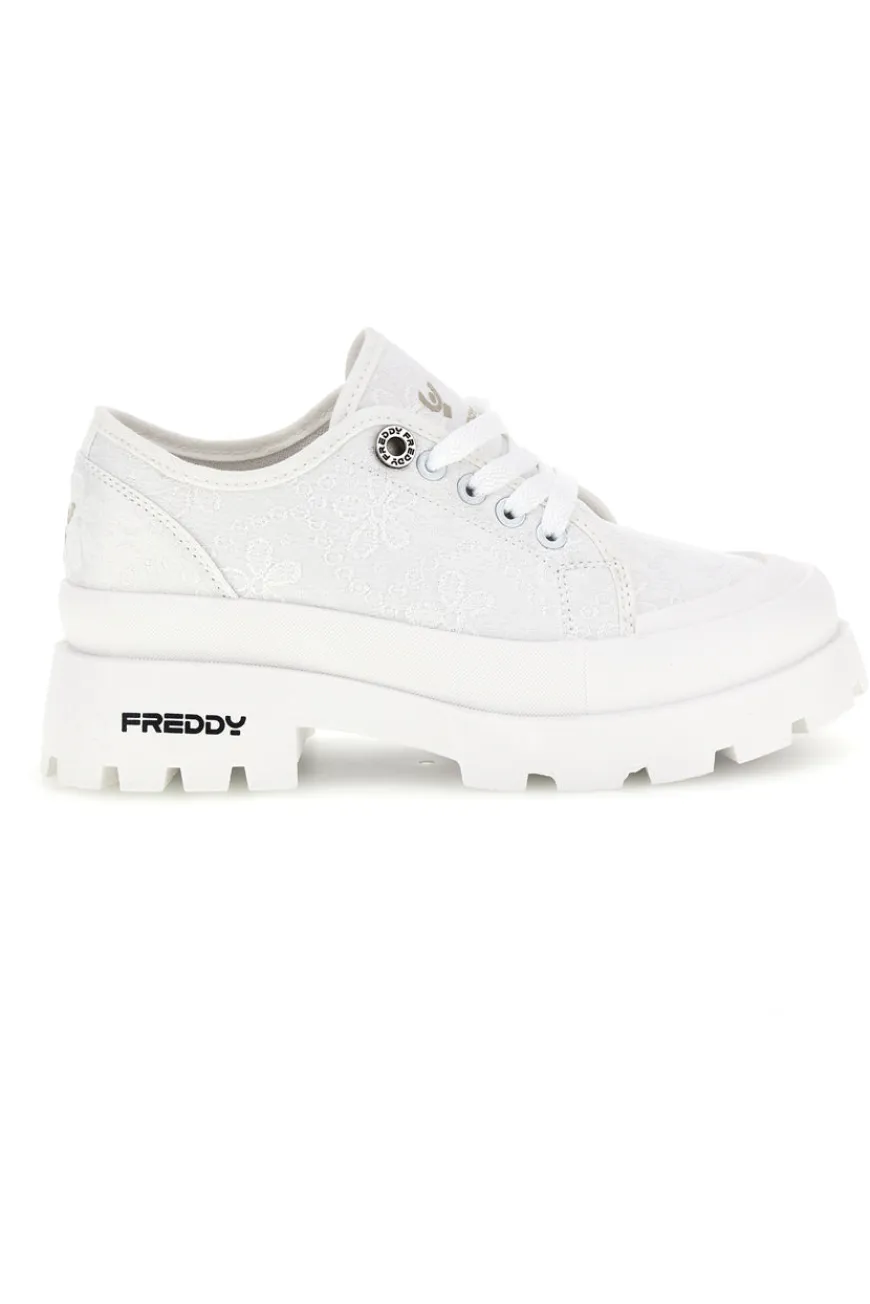 Sneakers bianco platform suoletta estraibile tomaia ricamata Freddy S2617FY7690
