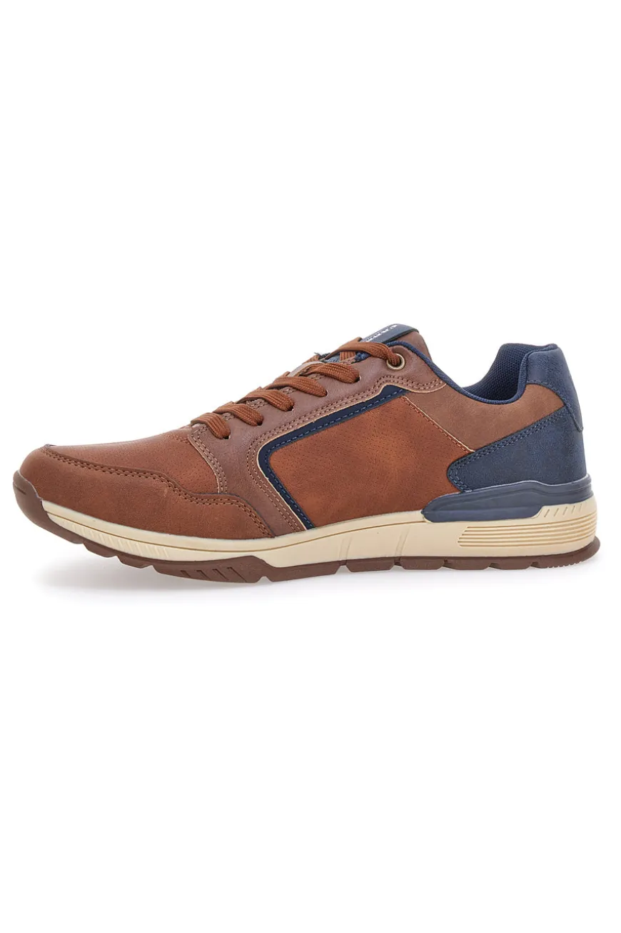Sneakers cuoio con inserti blu Carrera CAM412046438