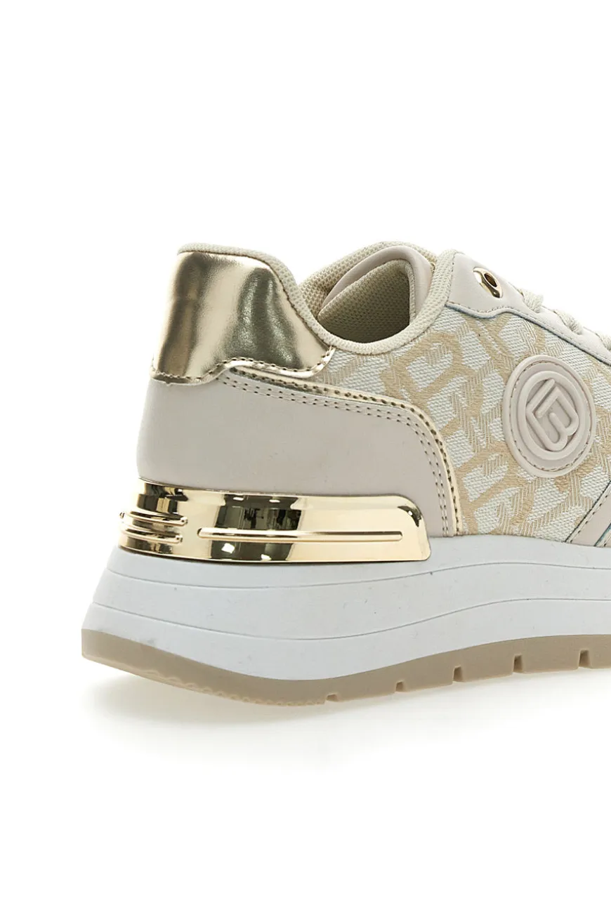 Sneakers Flatform Beige con Logo e Dettagli Dorati Laura Biagiotti 8917