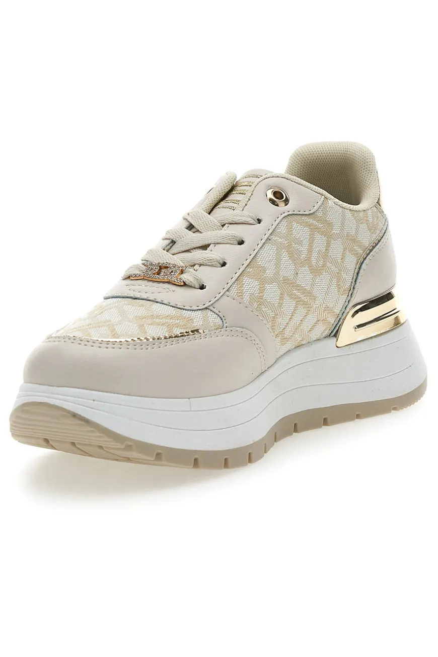 Sneakers Flatform Beige con Logo e Dettagli Dorati Laura Biagiotti 8917