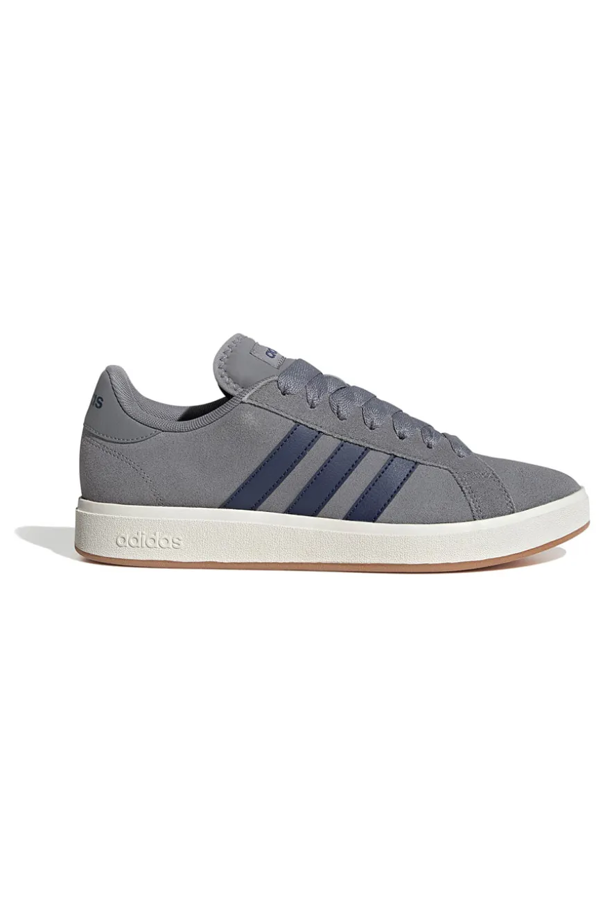 Sneakers grigie in pelle con strisce blu Adidas Grand Court Base 00s