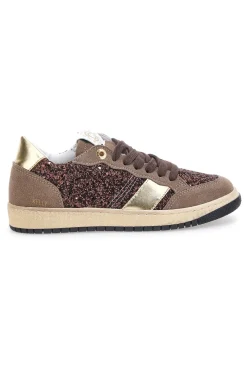Sneakers marroni almond in pelle con dettagli glitter Pittarello Capsule Kelly Made in Italy