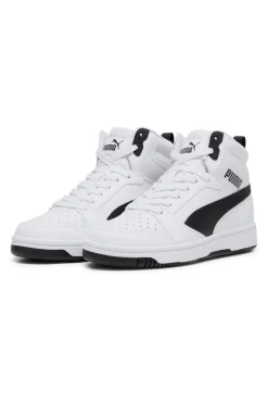 Sneakers Mid-Cut Bianche e Dettagli Neri Puma Rebound V6 Mid Jr