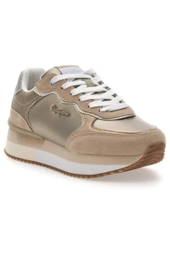 Sneakers Oro Con Dettagli in Pelle e Lacci a Contrasto PEPE JEANS RUSPER SHINE