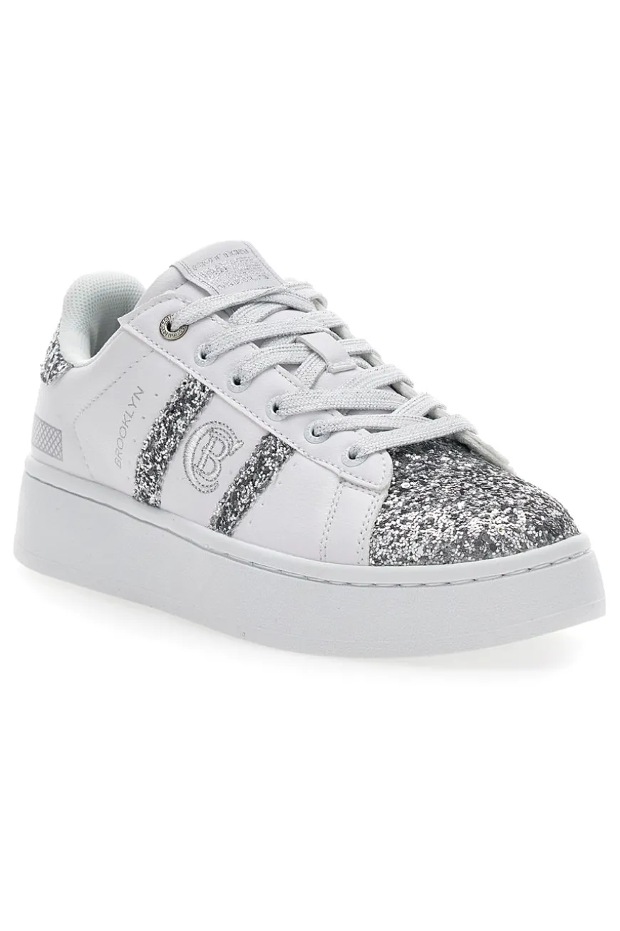 Sneakers Platform Cotton Belt Yard Glitter Bianche