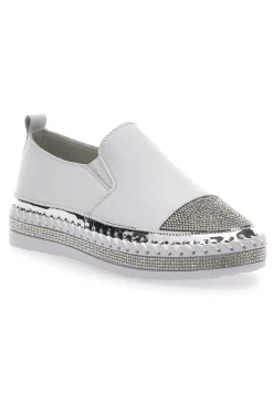 Sneakers Slip-On Bianche con Strass Cafè Cost 23015