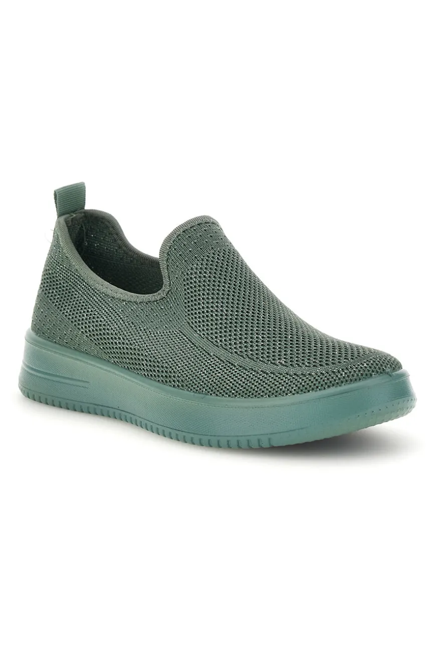 Sneakers slip on verdi in tessuto traforato Mio tempo tf2508059