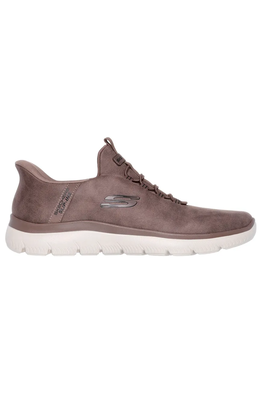 Sneakers taupe slip-on in simil pelle con Memory Foam Skechers Summits Korlo