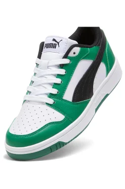 Sneakers Verdi e Bianche con Logo Nero Puma Rebound V6 Lo Jr