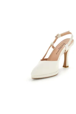 Spitze cremefarbene Slingback-Schuhe mit Riemen Pittarello couture 1922